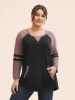 Striped Contrast Pocket Raglan Sleeve High Low Hem Sweatshirt sold by Bloomchic