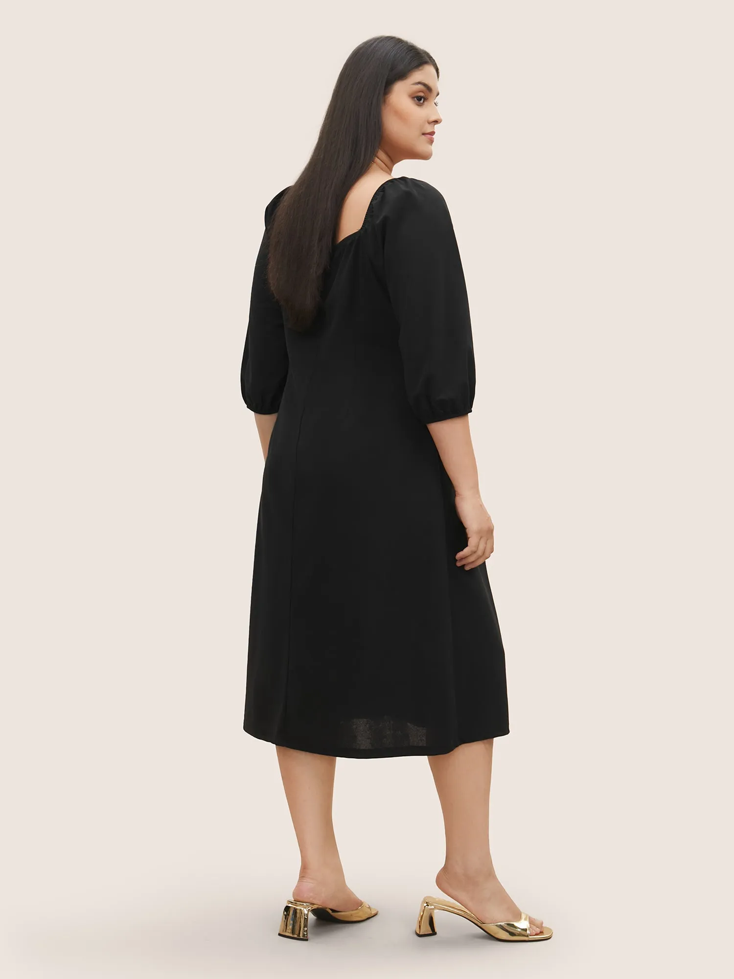 Square Neck Button Detail Gathered Split Side Dress sold by Bloomchic product image thumbnail 4