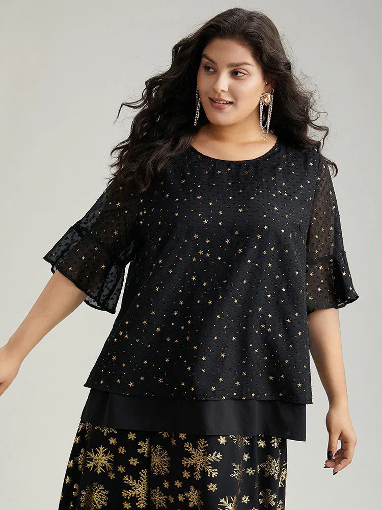 Star Glitter Flutter Sleeve Mesh Blouse sold by Bloomchic product image thumbnail 5