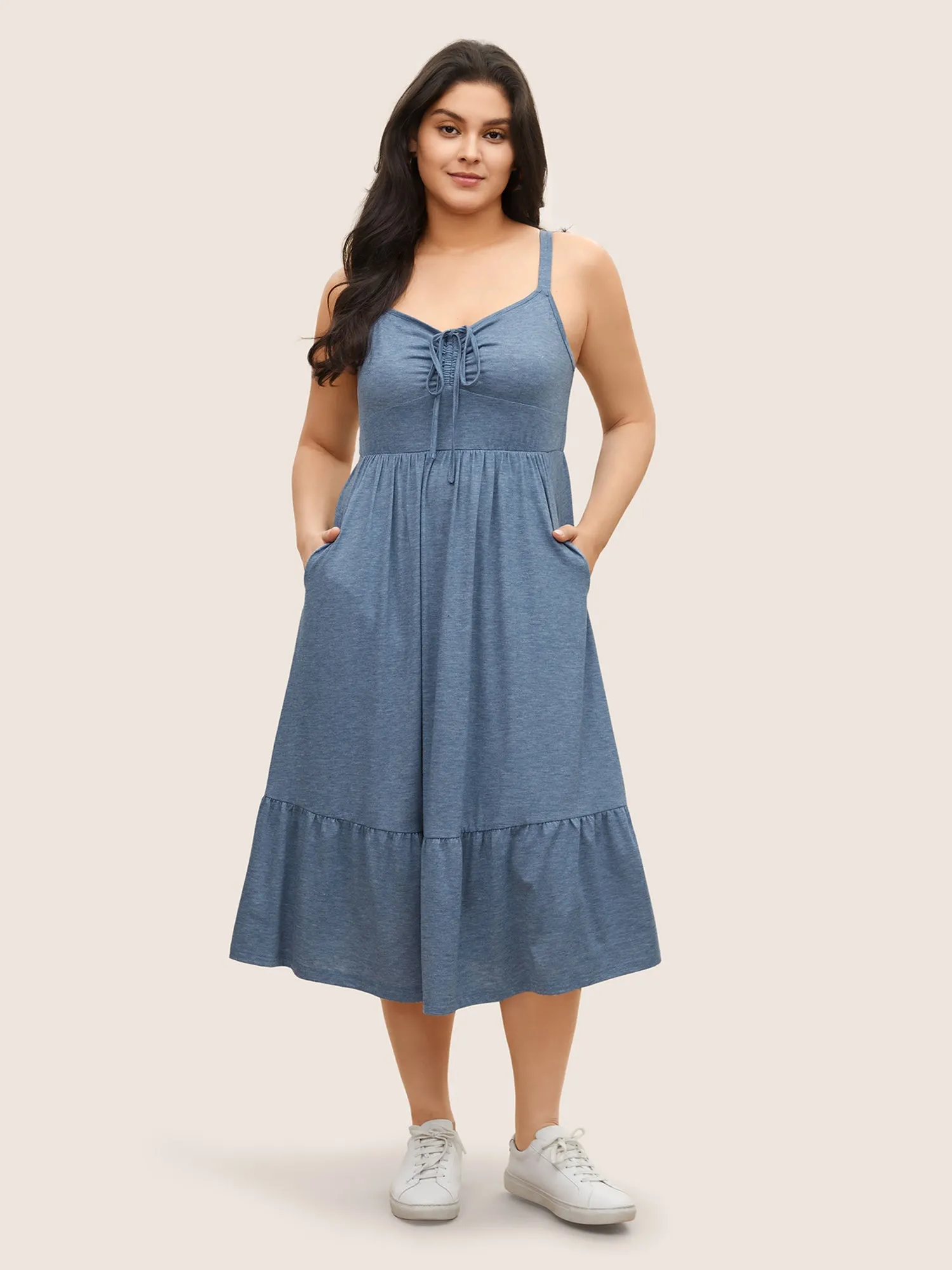 Solid Ruffle Layered Hem Drawstring Cami Dress sold by Bloomchic product image thumbnail 2