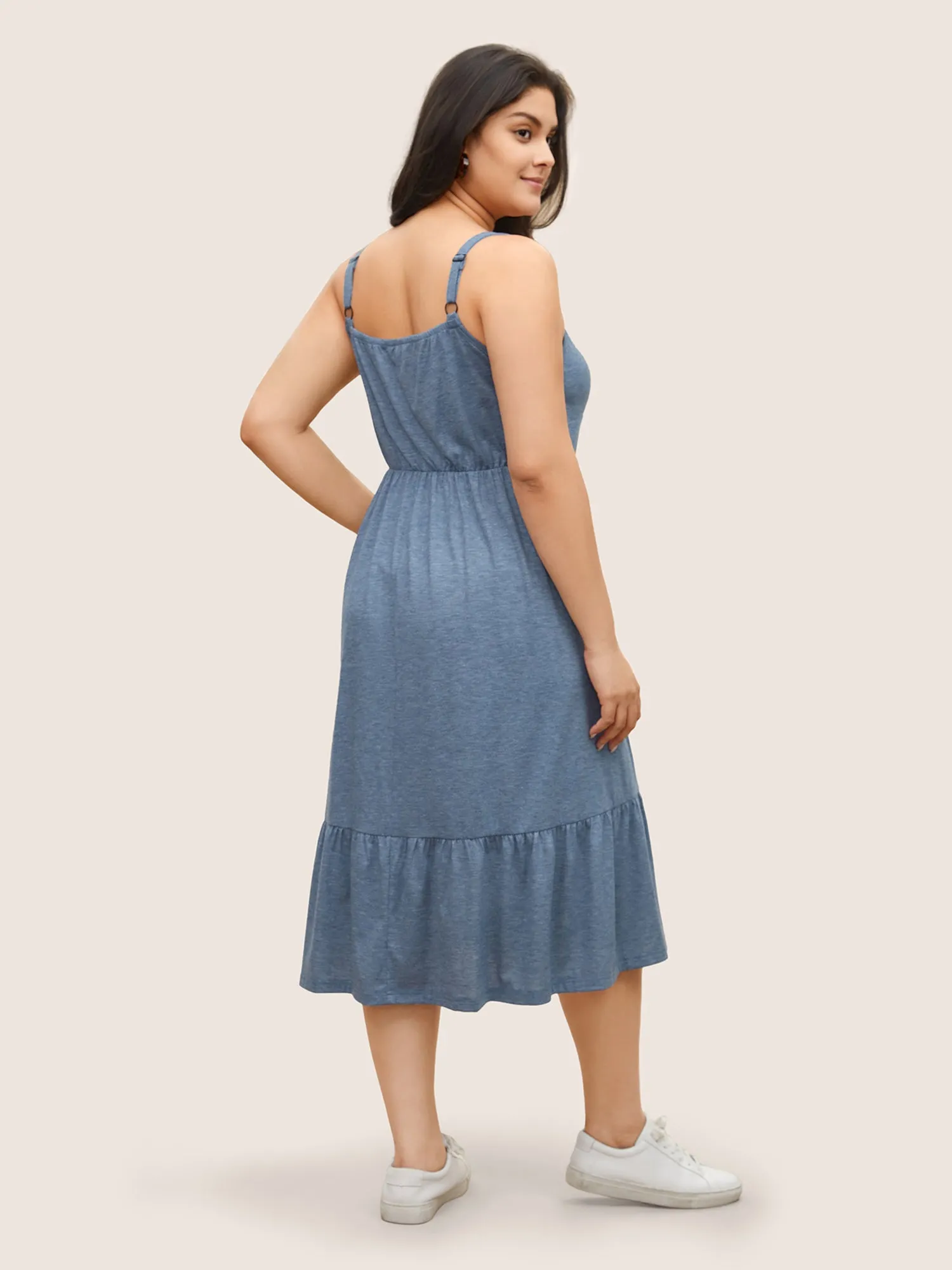 Solid Ruffle Layered Hem Drawstring Cami Dress sold by Bloomchic product image thumbnail 3