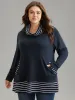 Striped Patchwork Pocket Turtleneck T-shirt sold by Bloomchic