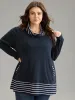 Striped Patchwork Pocket Turtleneck T-shirt sold by Bloomchic