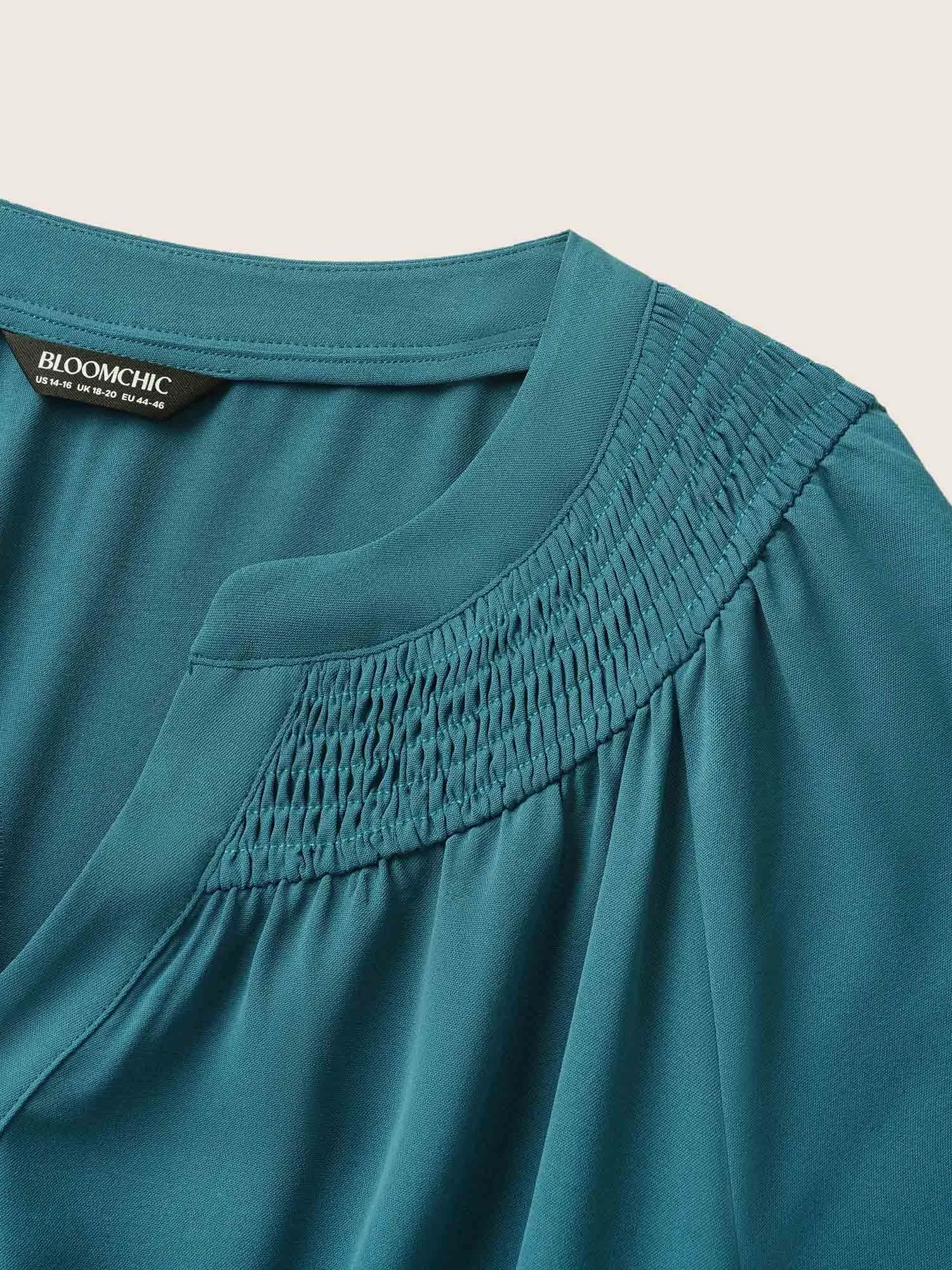 Shirred Notched Button Up Belted Dress sold by Bloomchic product image thumbnail 5