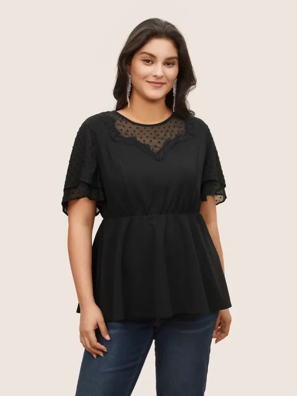 Solid Chiffon Crochet Lace Mesh Blouse sold by Bloomchic