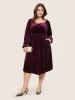 Square Neck Velvet Elastic Waist Gathered Dress sold by Bloomchic