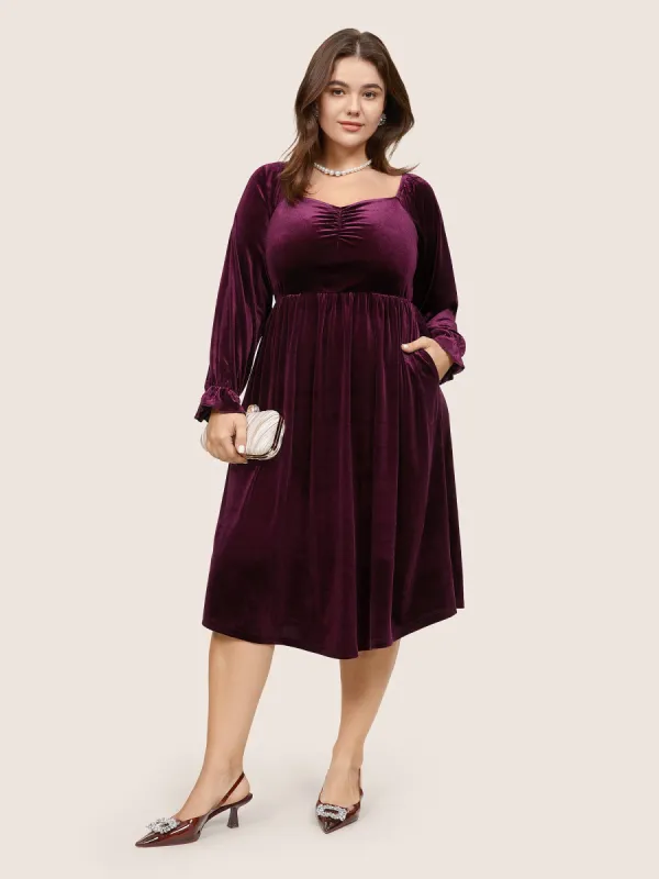 Square Neck Velvet Elastic Waist Gathered Dress sold by Bloomchic