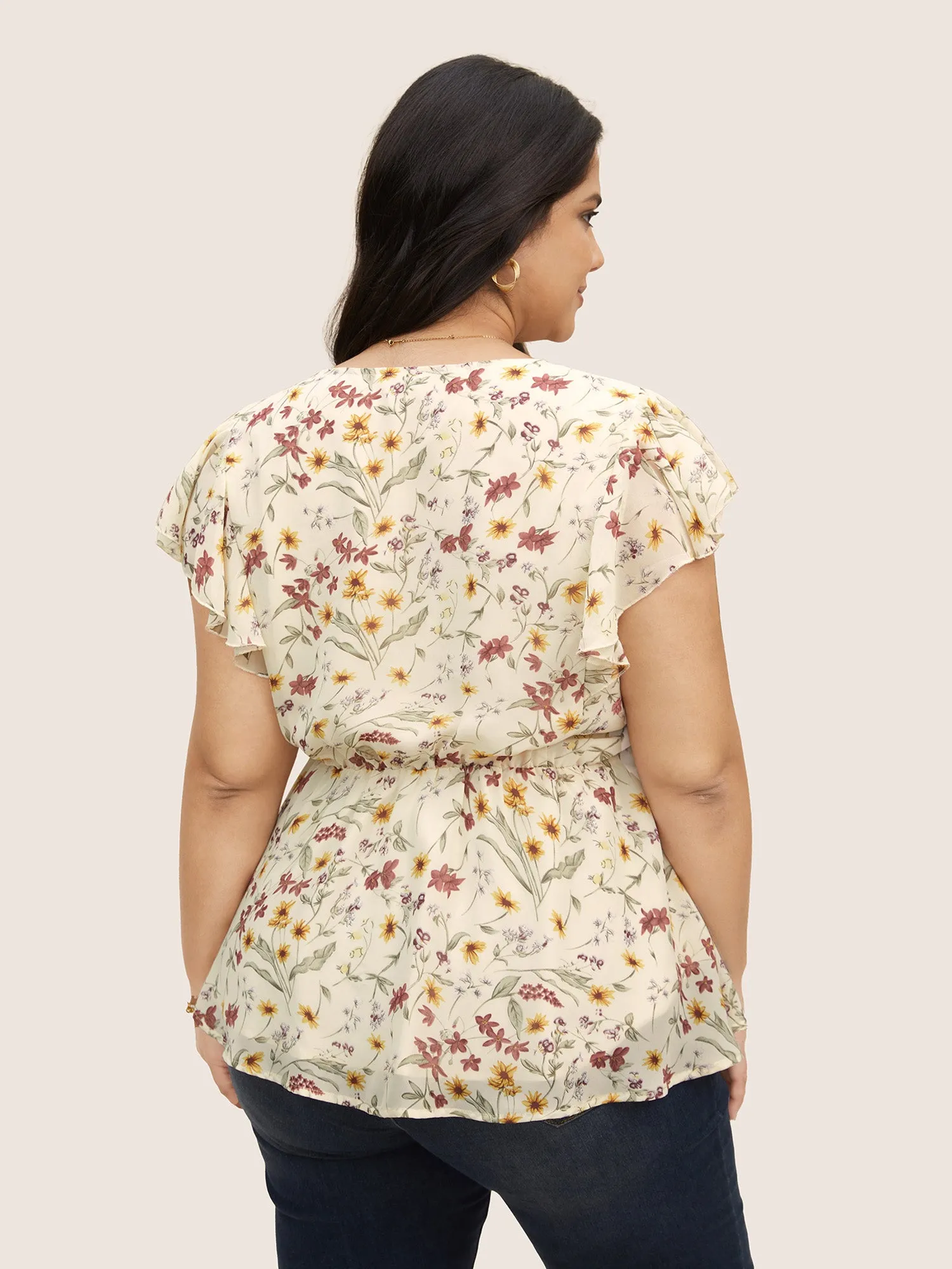 Floral Ruffle Cap Sleeve See Through Blouse sold by Bloomchic product image thumbnail 4