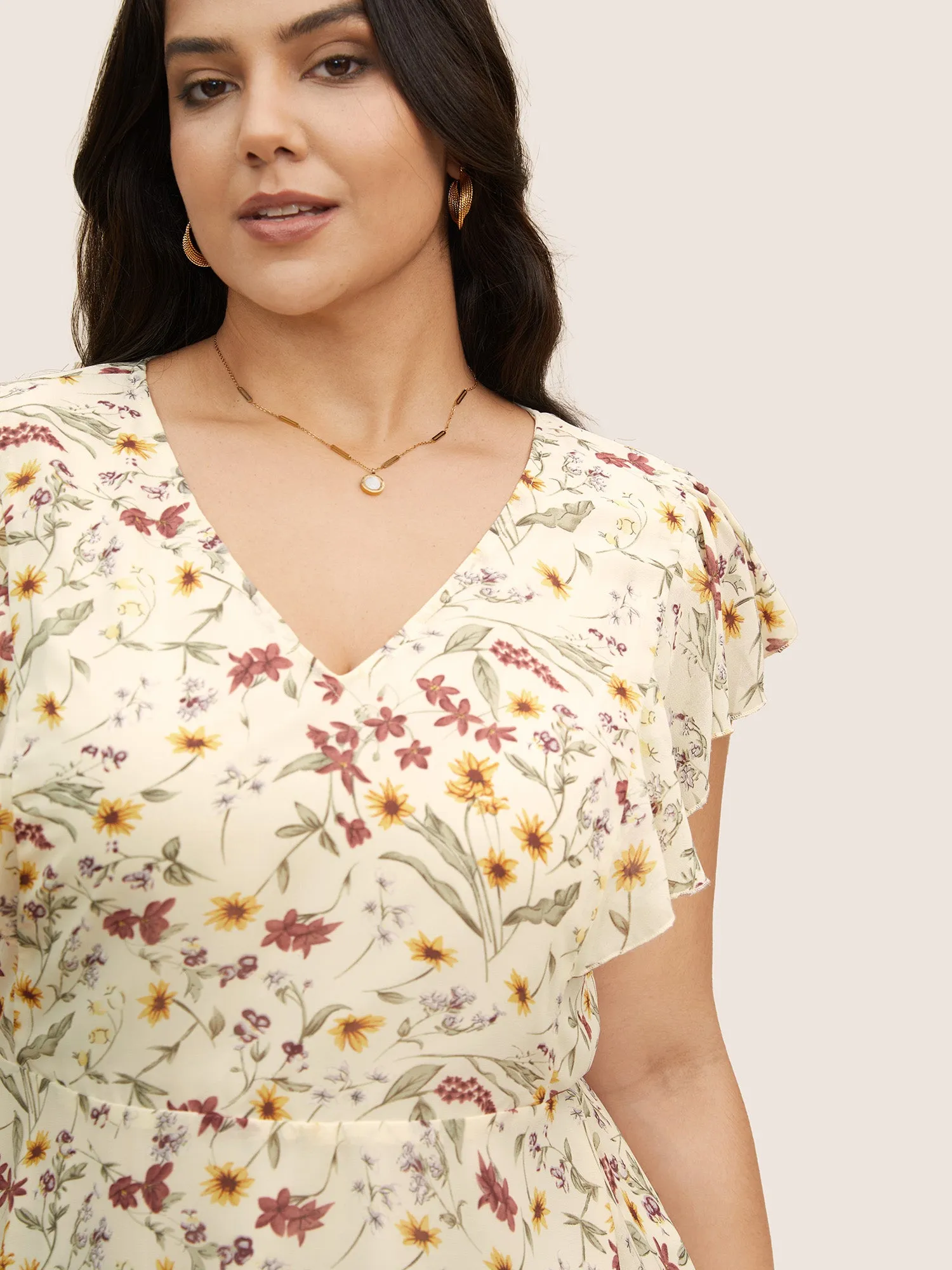 Floral Ruffle Cap Sleeve See Through Blouse sold by Bloomchic product image thumbnail 3