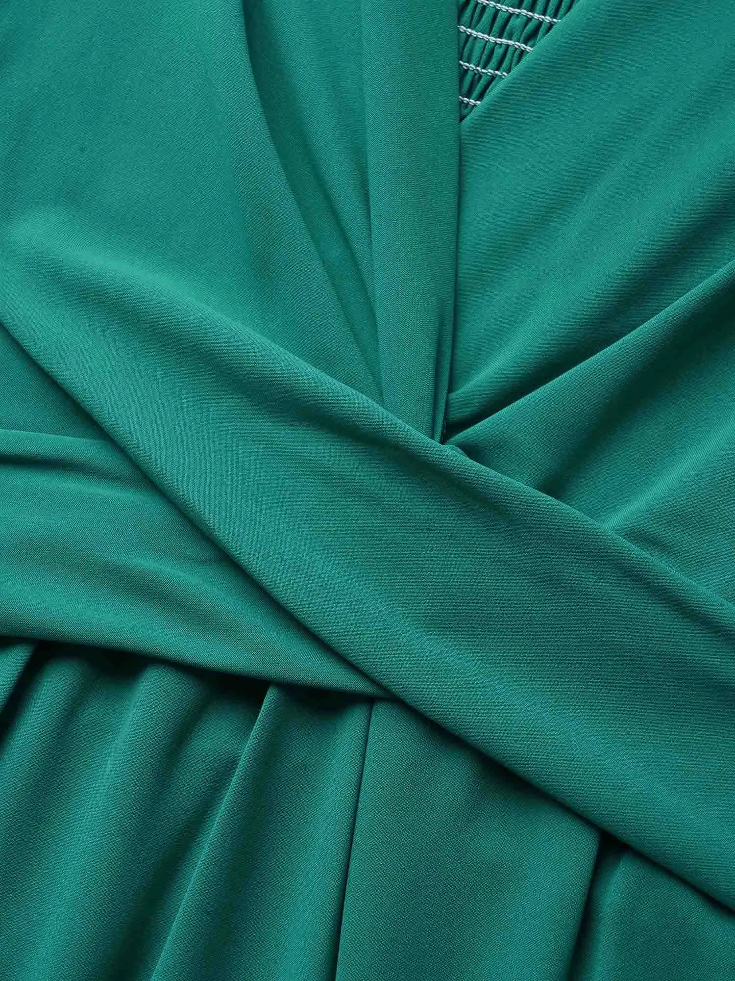 Solid Shirred Crossover Flutter Sleeve Dress sold by Bloomchic product image thumbnail 5