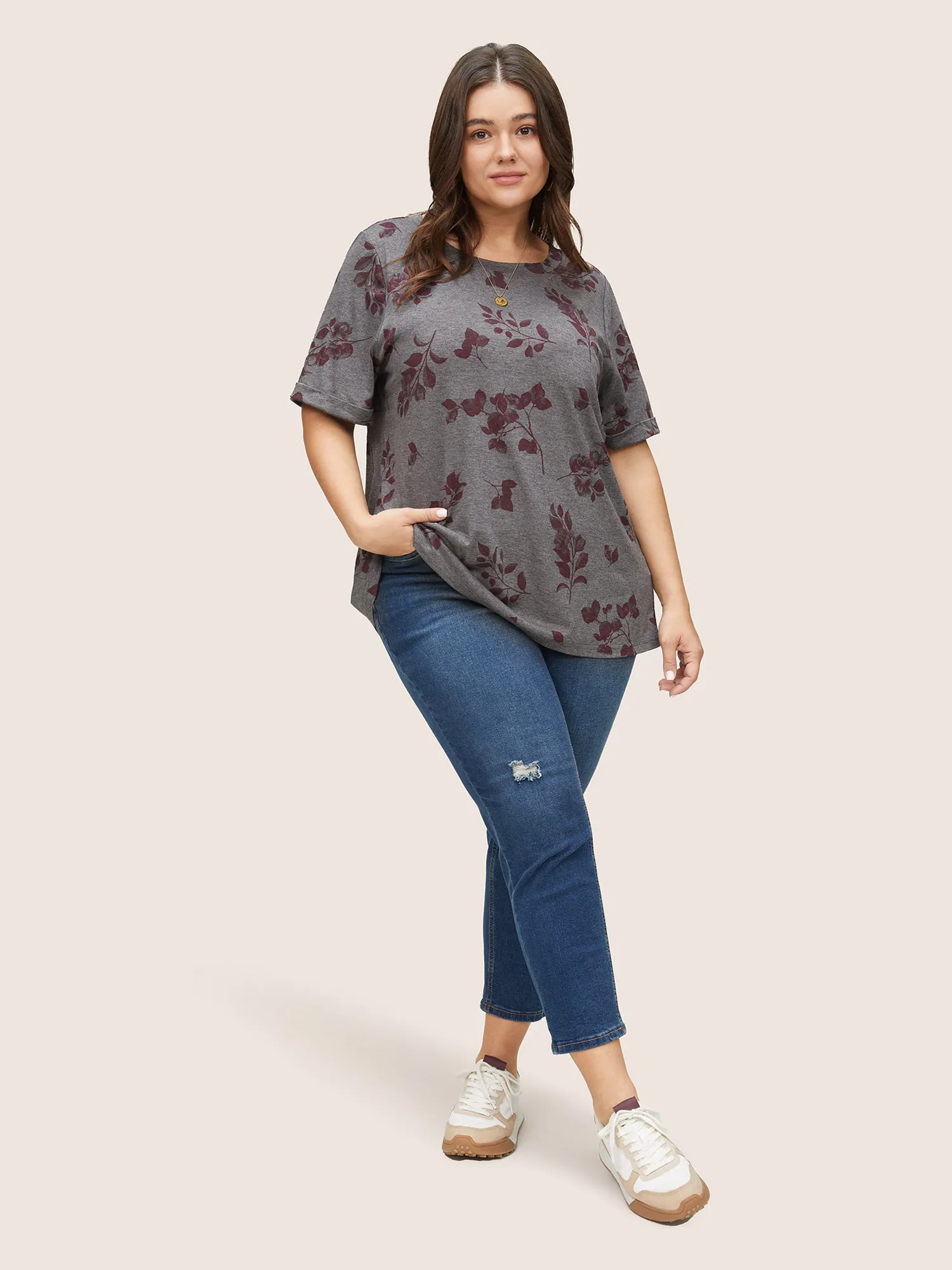 Plants Print Roll Hem T-shirt sold by Bloomchic product image thumbnail 3