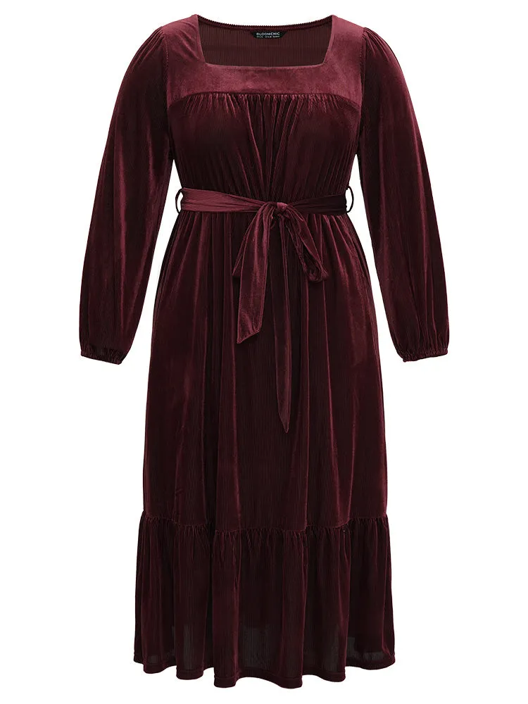Velvet Belted Square Neck Gathered Dress sold by Bloomchic product image thumbnail 5