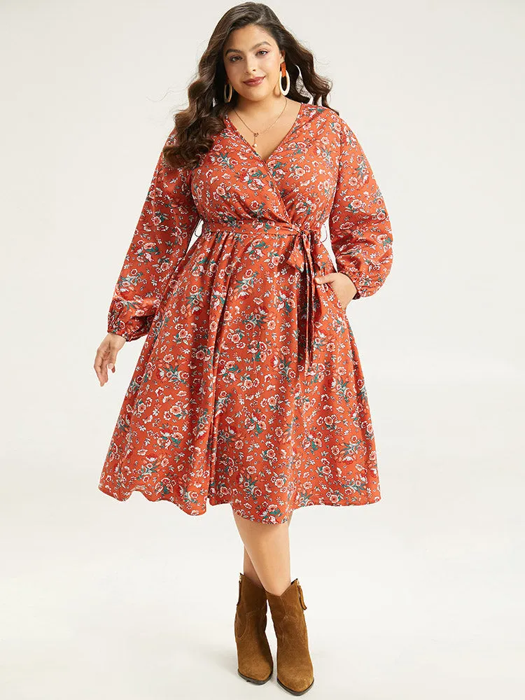 Floral Print Belted Elastic Cuffs Dress sold by Bloomchic product image thumbnail 2