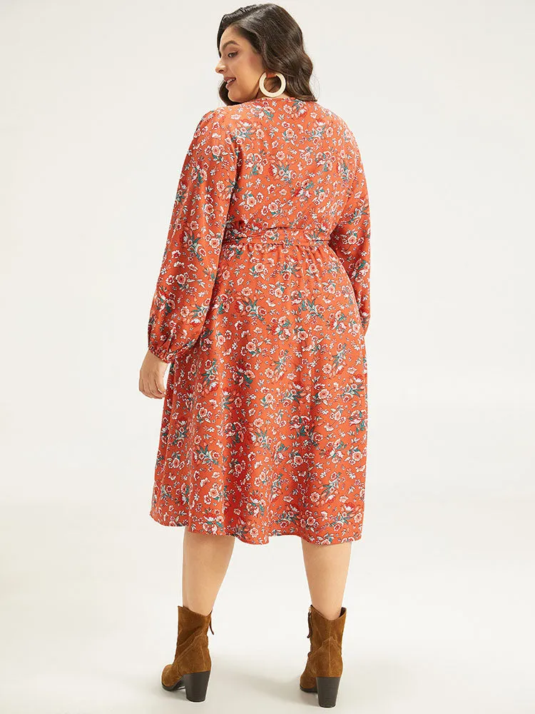 Floral Print Belted Elastic Cuffs Dress sold by Bloomchic product image thumbnail 3