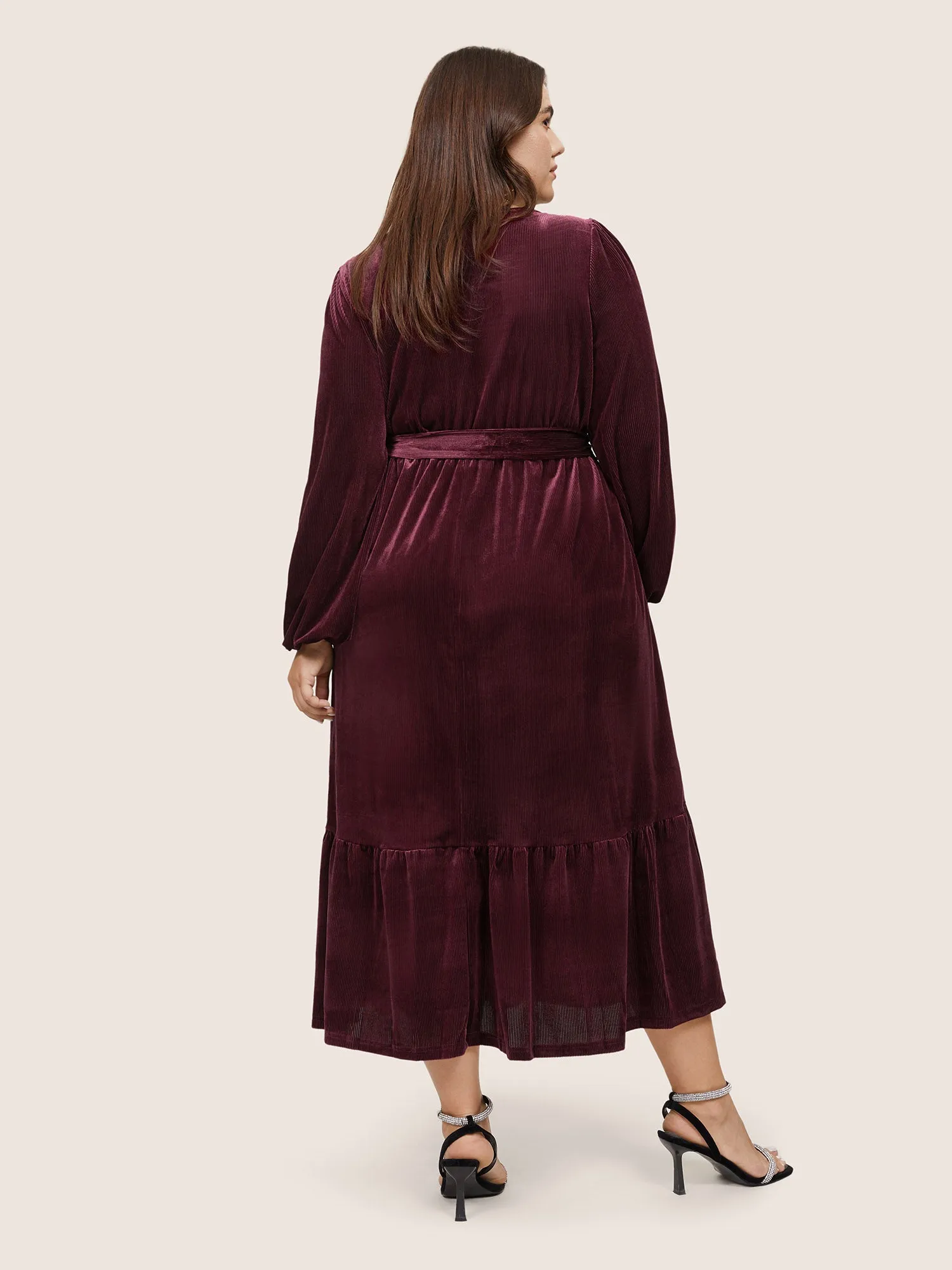 Velvet Belted Square Neck Gathered Dress sold by Bloomchic product image thumbnail 4