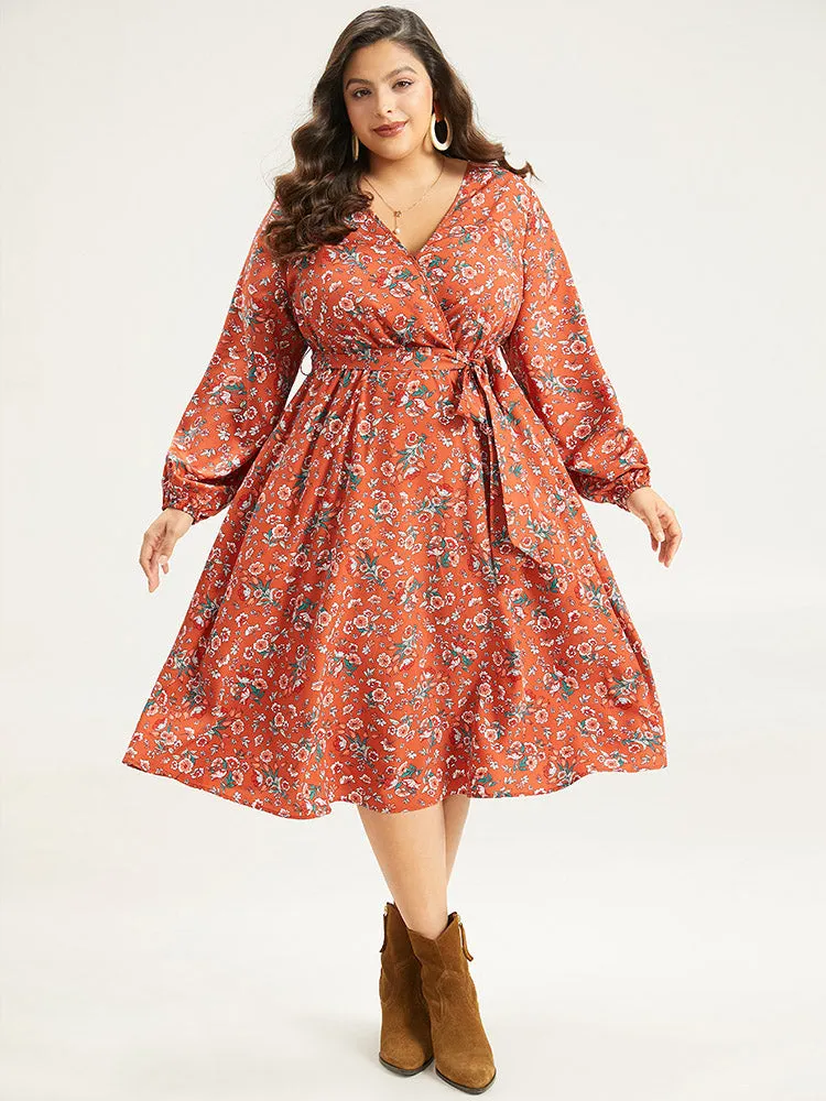 Floral Print Belted Elastic Cuffs Dress sold by Bloomchic product image thumbnail 4