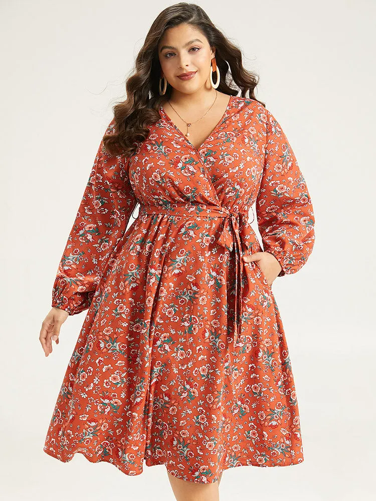 Floral Print Belted Elastic Cuffs Dress sold by Bloomchic