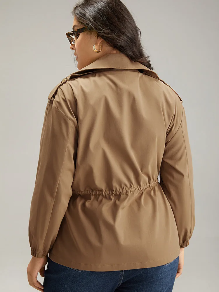 Solid Lapel Collar Drawstring Button Detail Coat sold by Bloomchic product image thumbnail 2