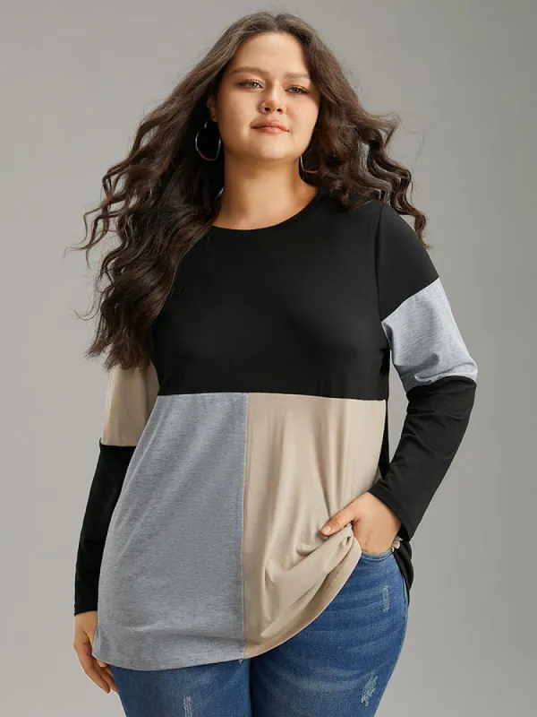 Colorblock Contrast Patchwork Round Neck T-shirt sold by Bloomchic