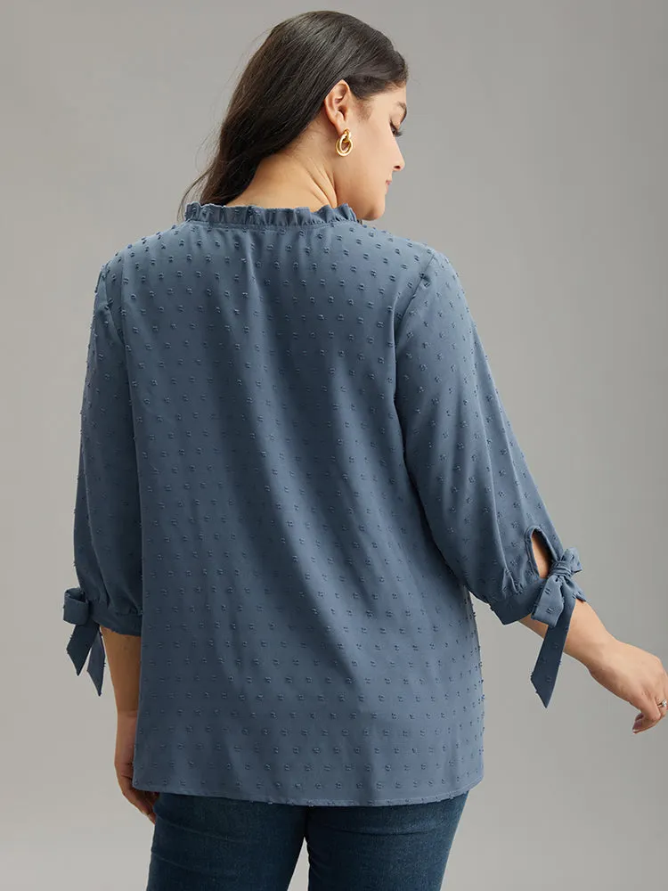 Textured Embroidered Frill Trim Tie Neck Blouse sold by Bloomchic product image thumbnail 2