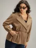 Solid Lapel Collar Drawstring Button Detail Coat sold by Bloomchic