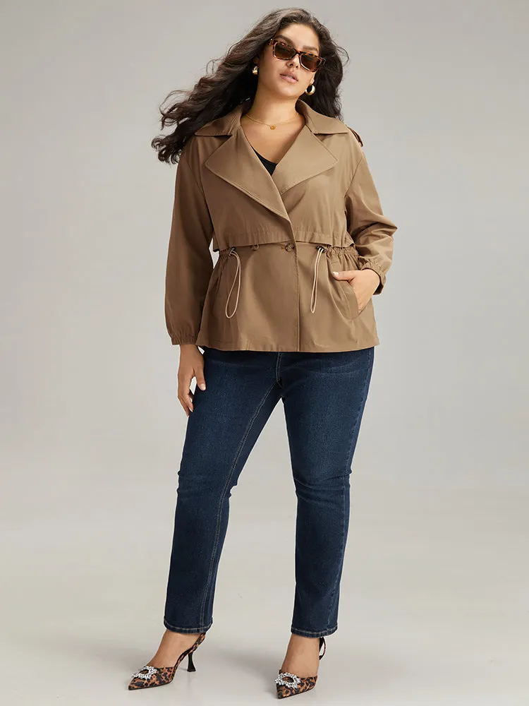 Solid Lapel Collar Drawstring Button Detail Coat sold by Bloomchic product image thumbnail 4