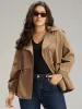 Solid Lapel Collar Drawstring Button Detail Coat sold by Bloomchic