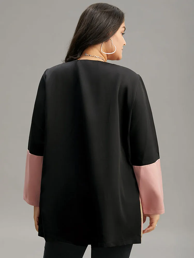 Colorblock Contrast Open Front Pocket Coat sold by Bloomchic product image thumbnail 2