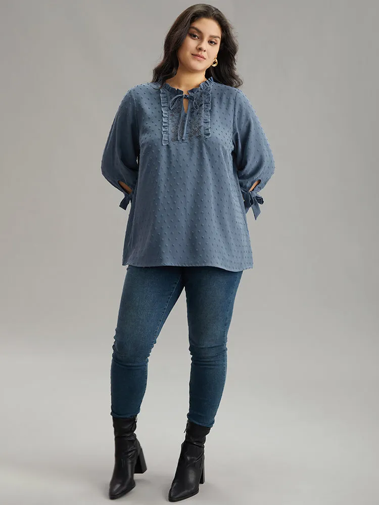 Textured Embroidered Frill Trim Tie Neck Blouse sold by Bloomchic product image thumbnail 4