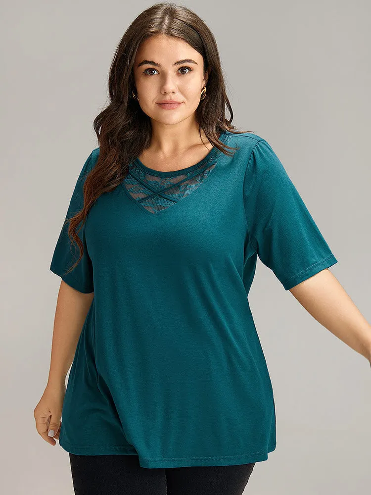 Solid Crochet Lace Crisscross T-shirt sold by Bloomchic