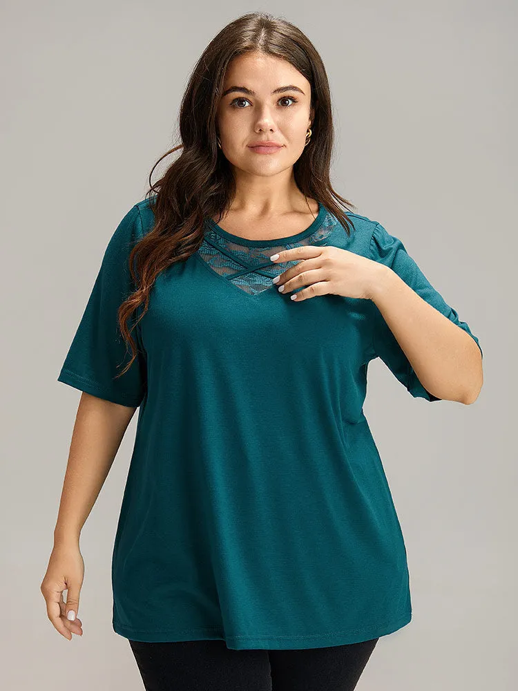 Solid Crochet Lace Crisscross T-shirt sold by Bloomchic product image thumbnail 2