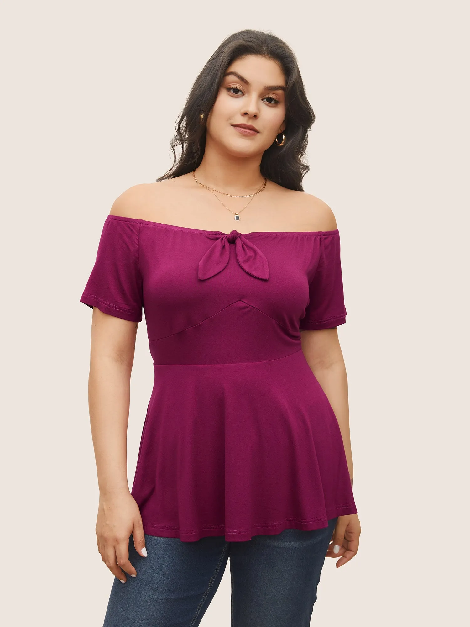 Supersoft Essentials Bowknot Off Shoulder Knit Top sold by Bloomchic