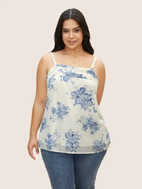 Chiffon Floral Pleated Split Side Cami Top sold by Bloomchic