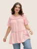 Round Neck Contrast Tucked Seam Ruffles T-shirt sold by Bloomchic
