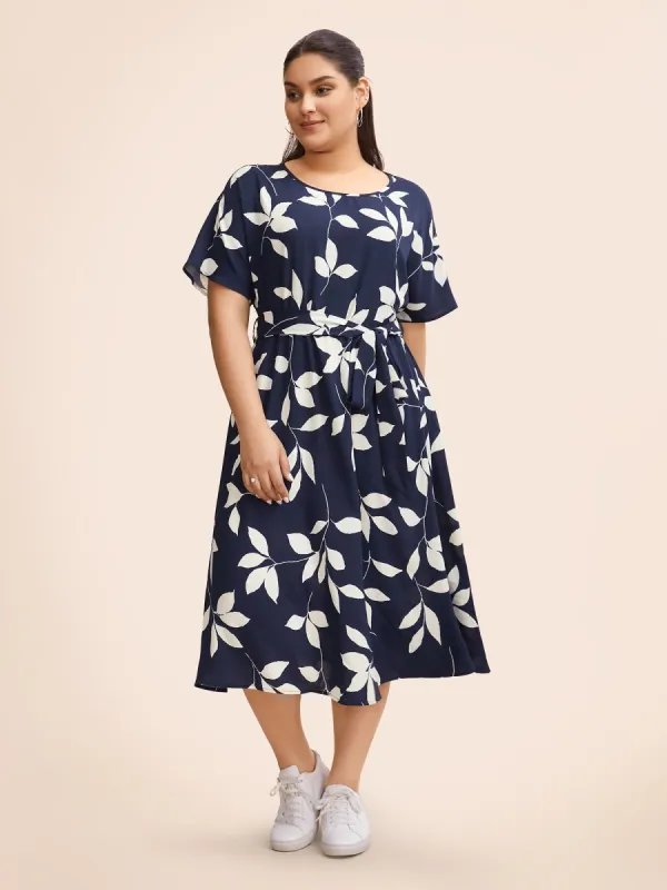 Leaf Print Pocket Belted Dress sold by Bloomchic