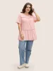 Round Neck Contrast Tucked Seam Ruffles T-shirt sold by Bloomchic
