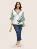 Boho Coconut Tree Print Lantern Sleeve Blouse sold by Bloomchic