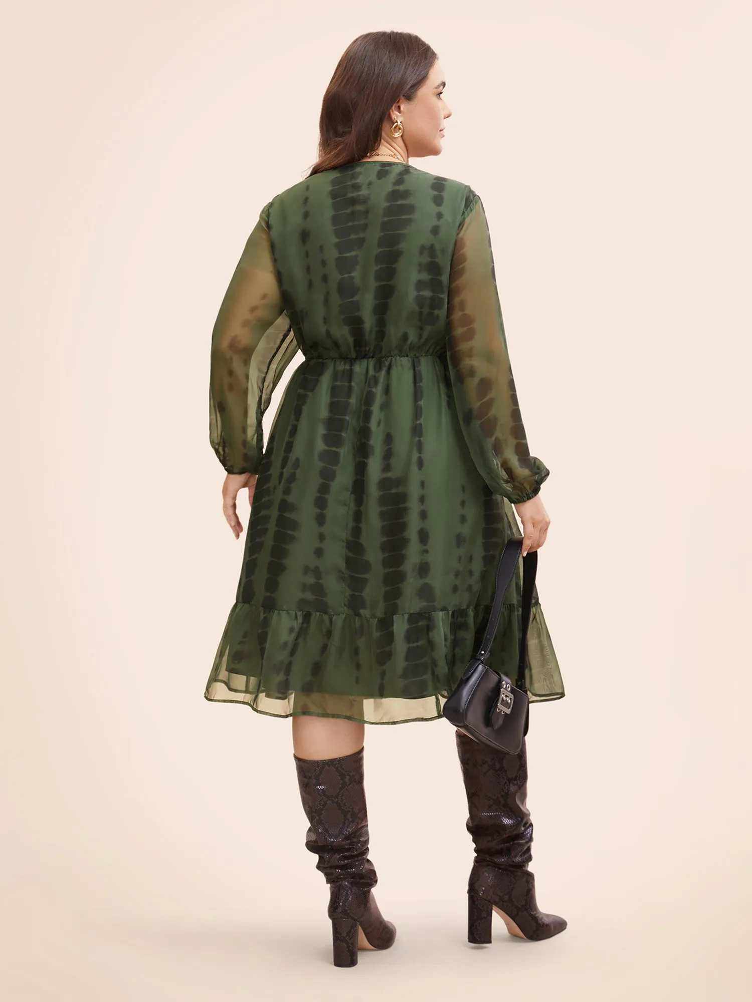 Geometric Mesh Lantern Sleeve Midi Dress sold by Bloomchic product image thumbnail 4