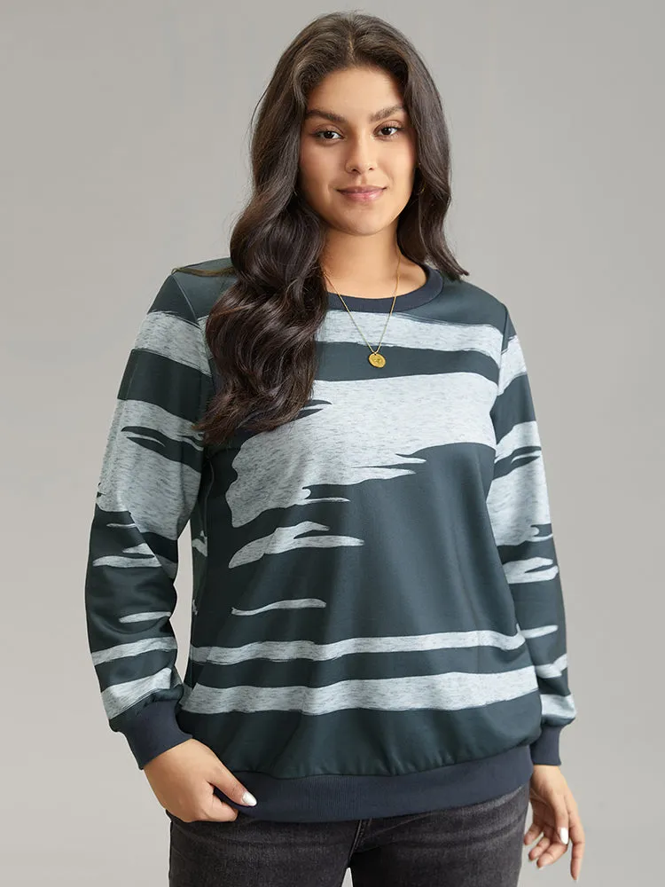 Brush Print Rib Knit Contrast Sweatshirt sold by Bloomchic