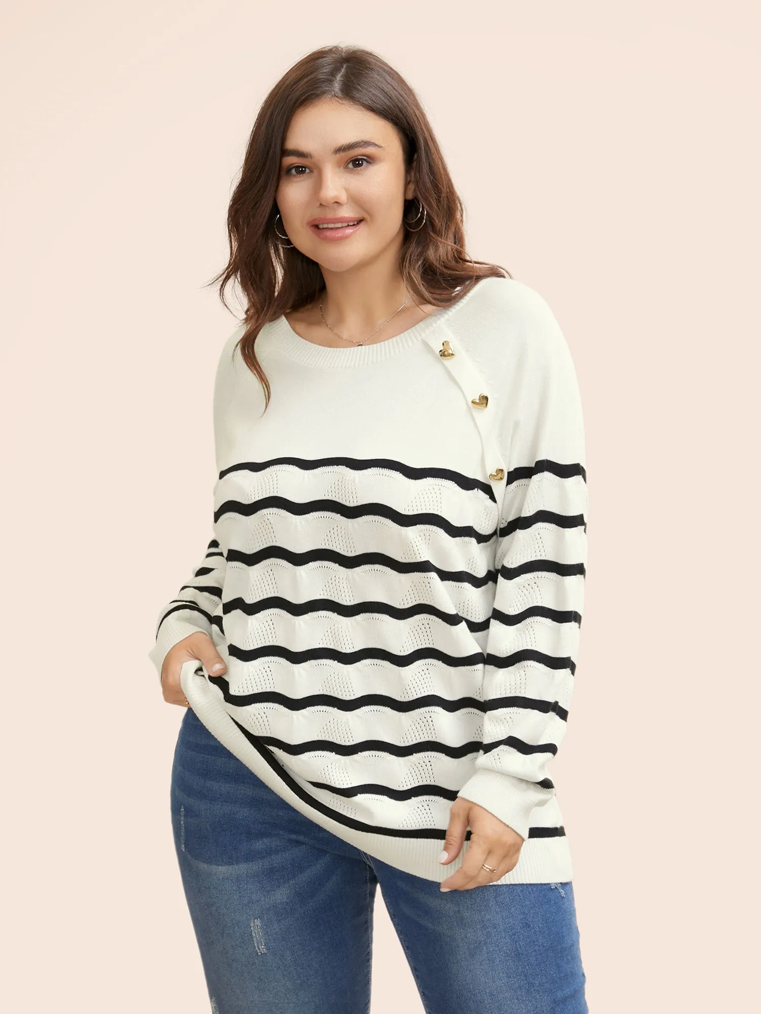 Striped Raglan Sleeve Button Detail Pullover sold by Bloomchic product image thumbnail 4