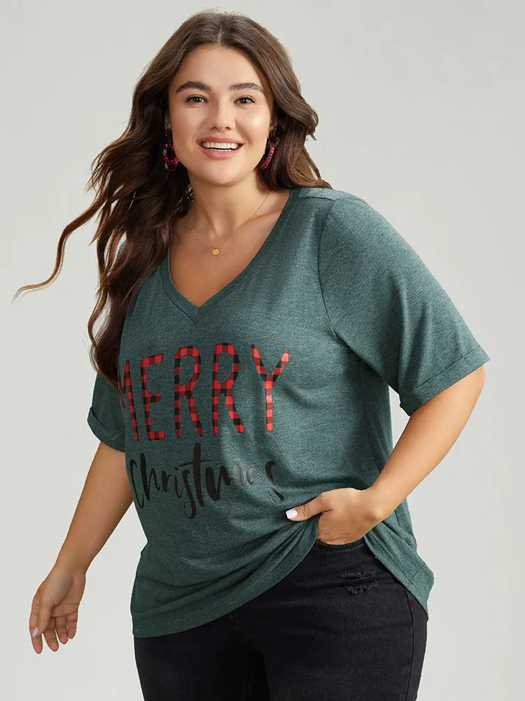 Christmas Gingham Patchwork V Neck T-shirt sold by Bloomchic product image thumbnail 3