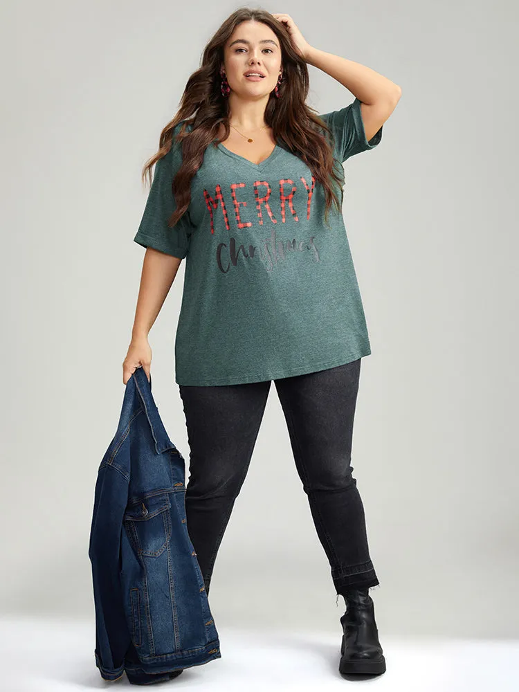 Christmas Gingham Patchwork V Neck T-shirt sold by Bloomchic product image thumbnail 4