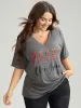 Christmas Gingham Patchwork V Neck T-shirt sold by Bloomchic