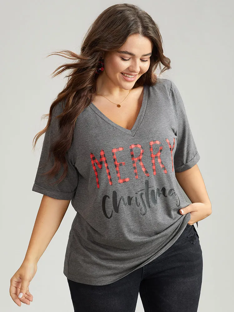 Christmas Gingham Patchwork V Neck T-shirt sold by Bloomchic product image thumbnail 5