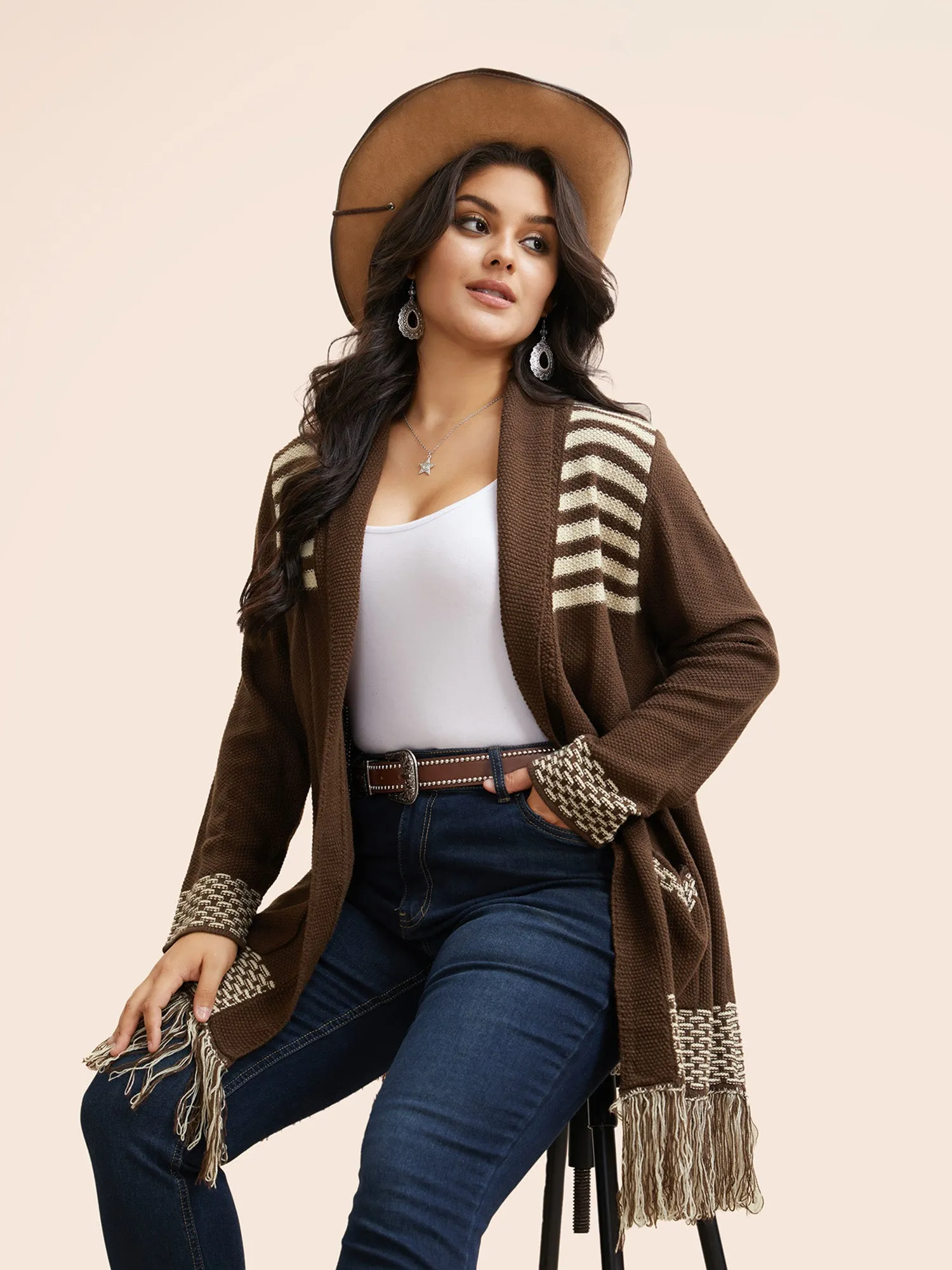 Woolen Tassels Pockets Open Cardigan sold by Bloomchic