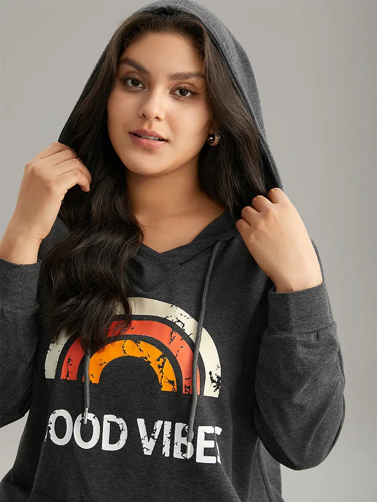 Rainbow Print Kangaroo Pocket Hooded Sweatshirt sold by Bloomchic product image thumbnail 4