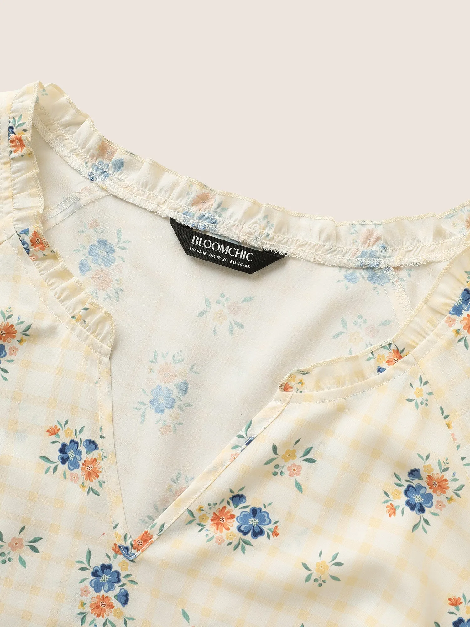 Boho Print Notched Frill Trim Shirred Blouse sold by Bloomchic product image thumbnail 5