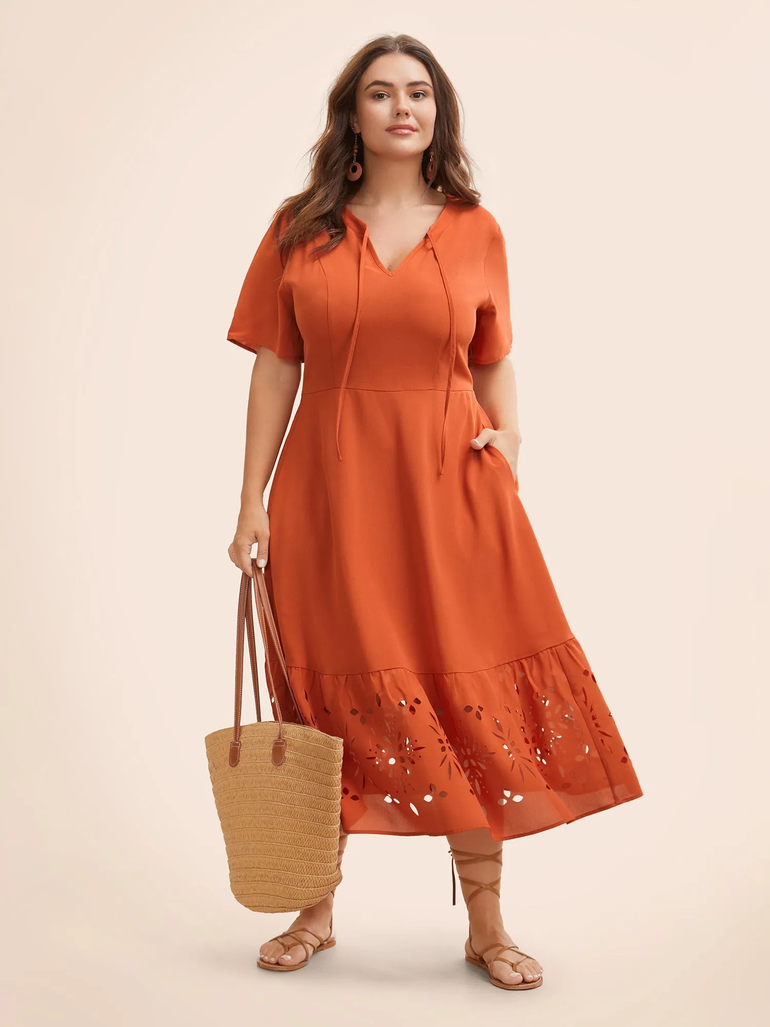 Solid Laser Cut Tie Knot Dress sold by Bloomchic product image thumbnail 3