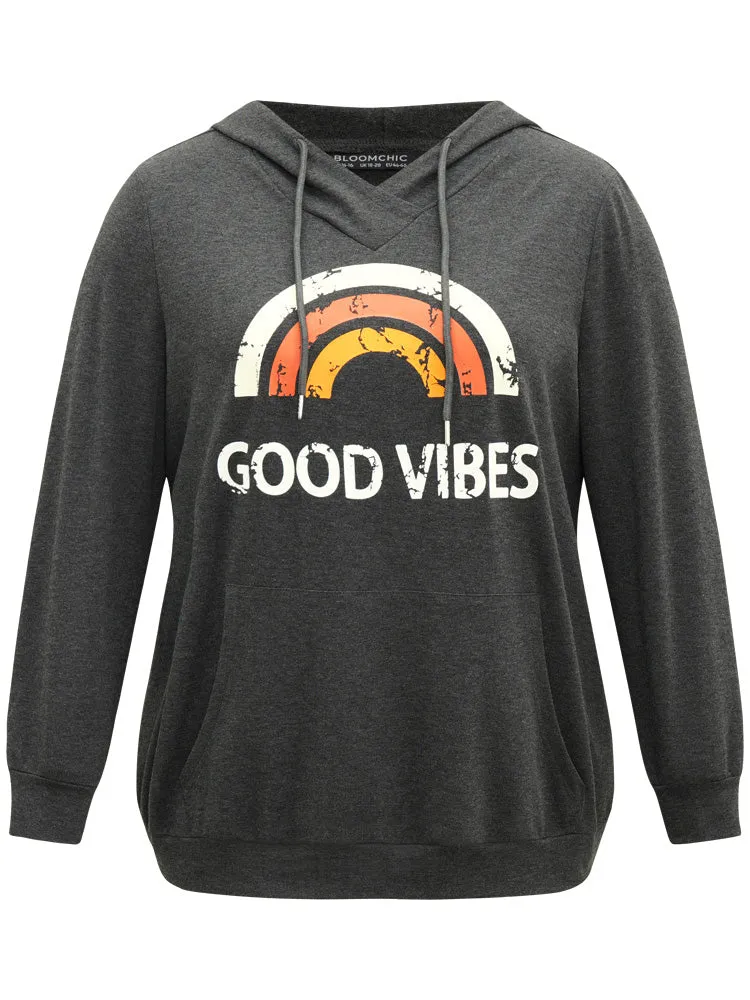 Rainbow Print Kangaroo Pocket Hooded Sweatshirt sold by Bloomchic product image thumbnail 5