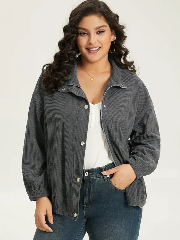 Solid Texture Button Through Pocket Shacket sold by Bloomchic